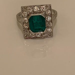 Art Deco Platinum Emerald And Diamond Ring